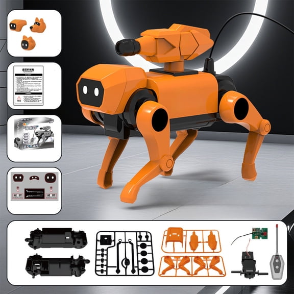 weibbin Remote Control Mechanical Dog Assembly Toy, Transformable Robot with Interchangeable Heads, 8.7x7.6x2.5 Inch, Orange