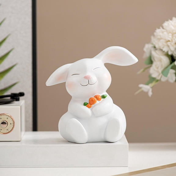 weibbin Resin Easter Bunny Figurine for Spring Home Tabletop Decor, 6.22x5.43x4.84 Inches, White
