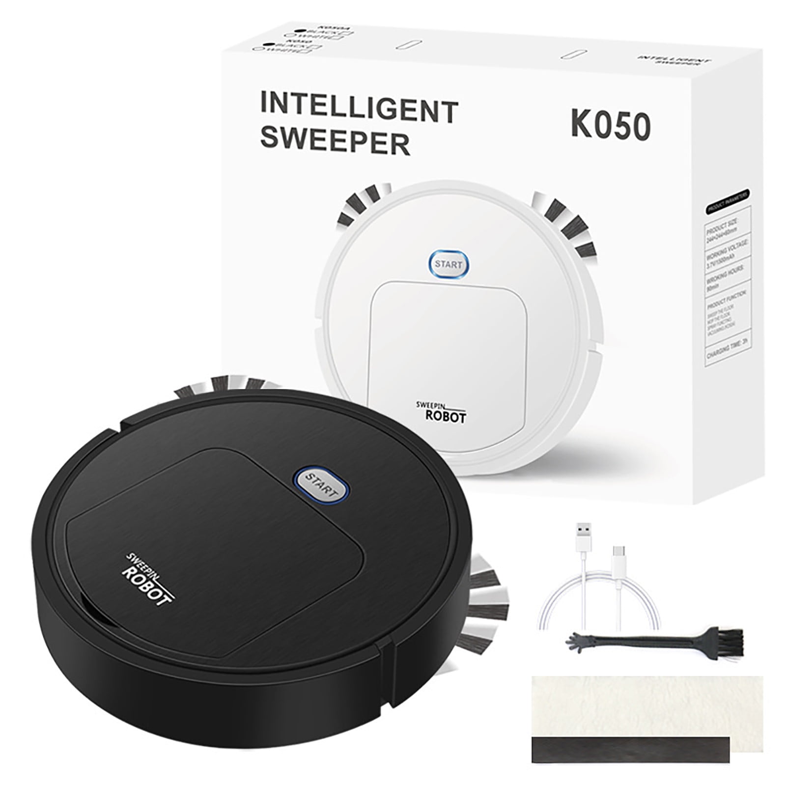 weibbin Robot Vacuum Cleaner with Suction Cleaning, 400ml Dustbin, 60min Runtime for Hard Floors and Medium-Pile Carpets, Low Noise