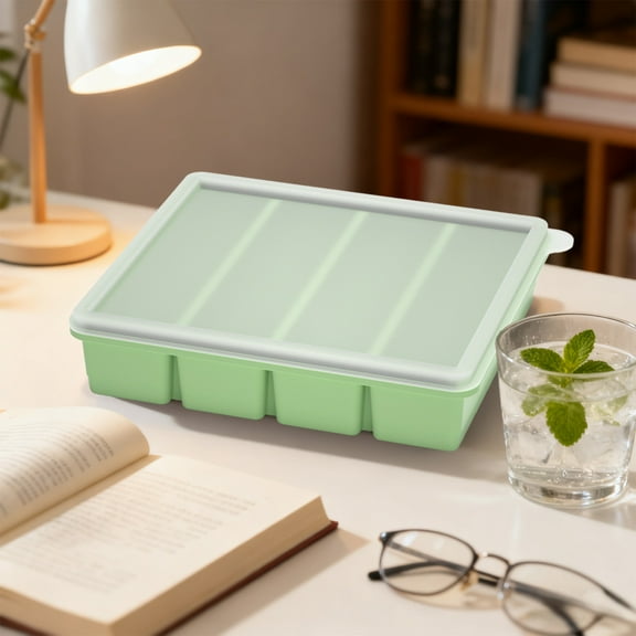 weibbin Silicone Freezer Tray with Lid - Silicone Freezer Food Molds- Large Ice Cube Tray,Silicone Freezer Container,Freeze & Store Soup, Sauce, Broth,Leftovers - Makes 4 Perfect 1 Cup