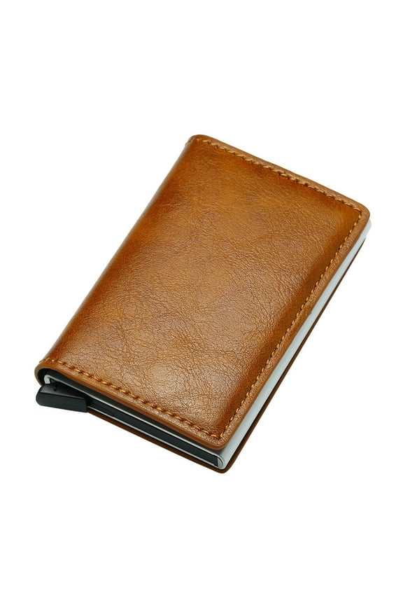 weibbin Smart Slim Wallet for Men - Pop up Card Holder RFID Blocking Minimalist Business Credit Card Wallet with Money Pocket Metal Card Case for Notes and Coins and Debit Cards