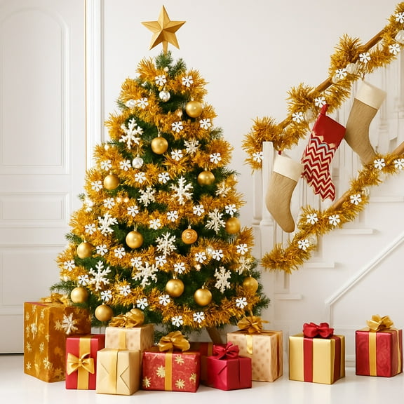 weibbin Snowflake Tinsel Garland Winter Wonderland Decorations, Winter Metallic Twist Garland for Winter Holidays New Year Weddings Party Home Wall Classroom Hanging Decor 78.7in