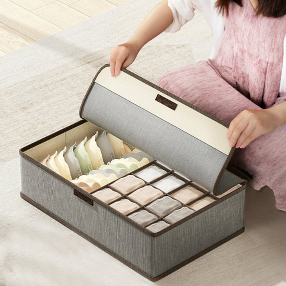 weibbin Sock Underwear Storage Case With Lid, 17/13 Cells Fabric Divider Drawer Organizer, Foldable Closet Storage Boxes For Socks, Bras, Ties, Towels, Scarves