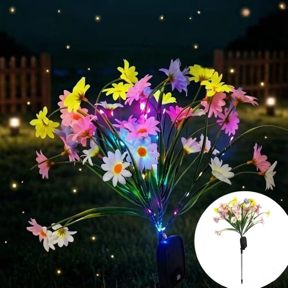 weibbin Solar Chrysanthemum Flower Garden Stake Light 28.7in Multi Color Outdoor Waterproof