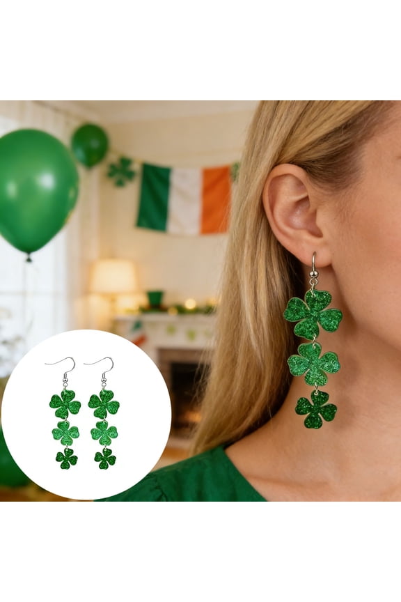 St. Patrick's Day Green Four-Leaf Acrylic Earrings, Irish Holiday Jewelry for Women