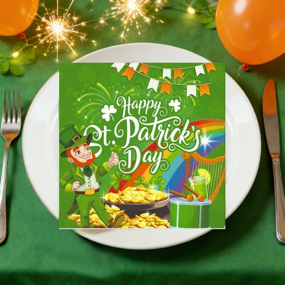weibbin St. Patrick's Day Themed Disposable Party Tableware Supplies Featuring Clovers Print Paper Plates Napkins And Cups Suitable For Holiday Decorations, 10pcs Paper
