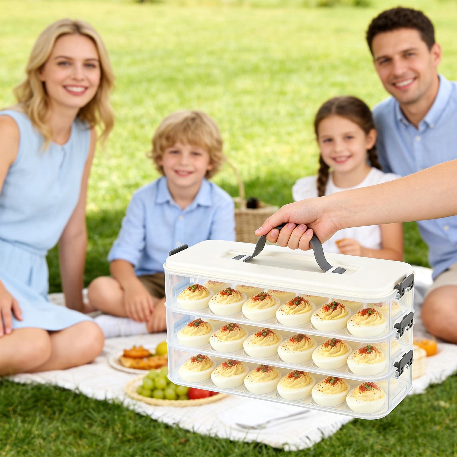 weibbin Stackable Deviled Egg Container 3 Tier Clear Plastic Carrier with Lid for 36 Eggs