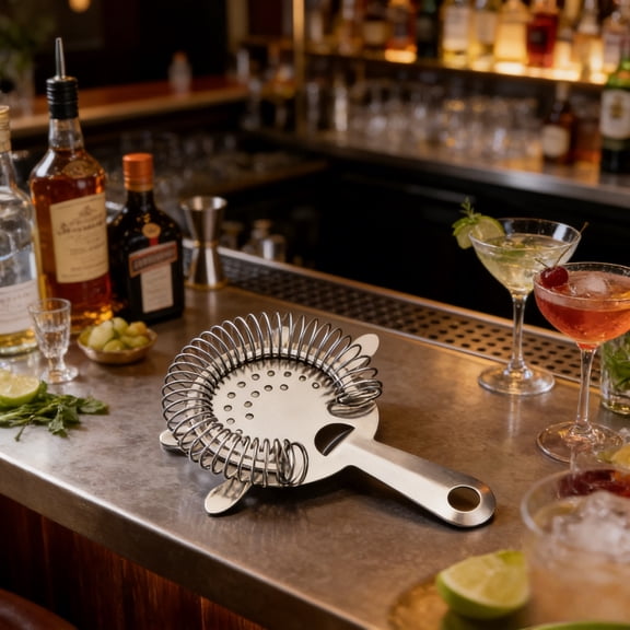 weibbin Stainless Steel Cocktail Strainer with Wide Handle, Spring Coil Ice Filter