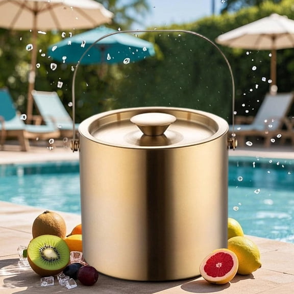 weibbin Stainless Steel Ice Bucket Medium Size Gold Champagne Wine Bucket with Handle Rustproof Insulated Ice Container for Home Bar Party Wedding