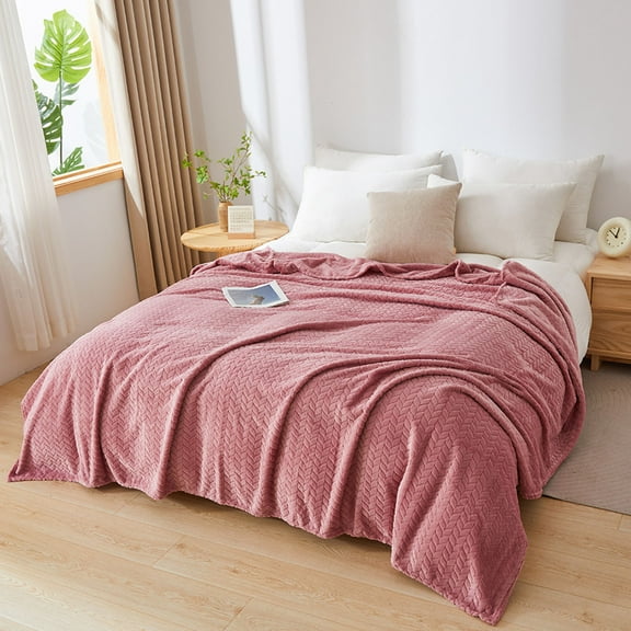 weibbin Super Soft Queen Blanket Dusty Pink Premium Silky Flannel Fleece Leaves Pattern Lightweight Bed Blanket All Season Use