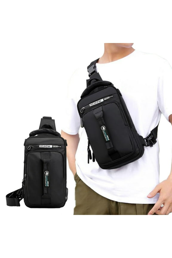 Tech-Friendly Sling Bag, 12x7x2 Inch Charging Portable Chest Pack with USB Port and Organizer for Travel and Commute