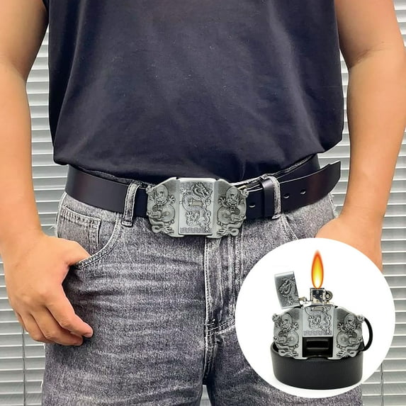 weibbin Windproof Lighters Outdoor Lighters - Lighter Belt Personality Trend Fashion Countries Hip Hop Punk Youth Lighter Belt Gift for Father's Day