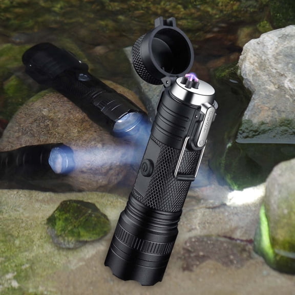 weibbin Windproof Lighters Outdoor Lighters - Multifunctional Flashlight Lighter Outdoor Portable Windproof Silent Lighter Gift for Father's Day