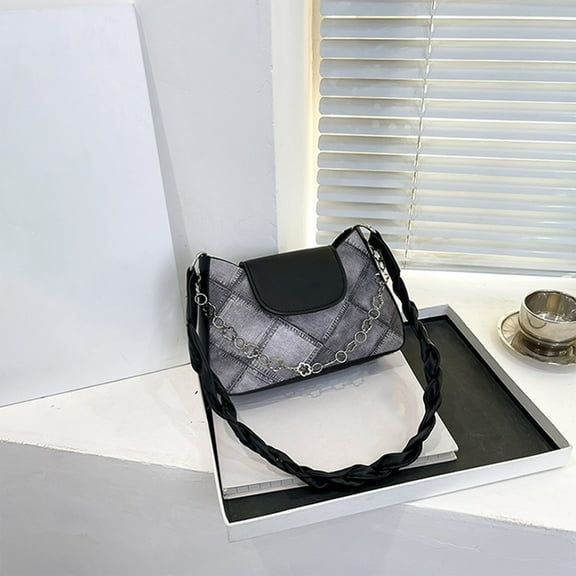 weibbin Women's Contrast Color Plaid Striped Saddle Crossbody Shoulder Underarm Satchel Handbag Tote Clutch Purse Hobo Bag