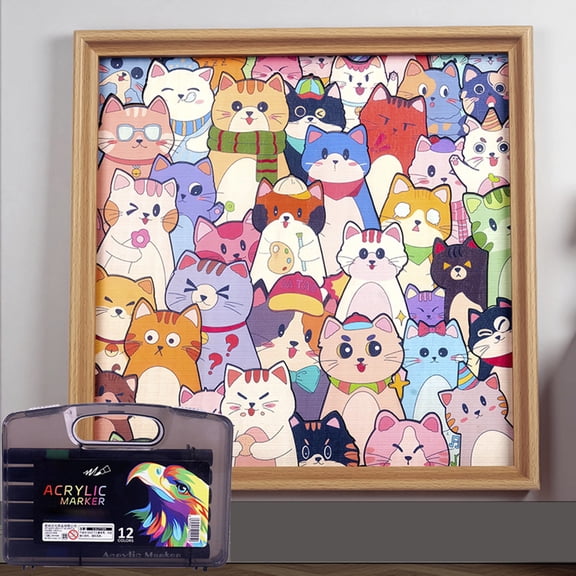 weibbin Wooden Hand-Painted Jigsaw Puzzle Photo Frame with Markers, Complete Craft Kit for Home Decor and Art, 12colors