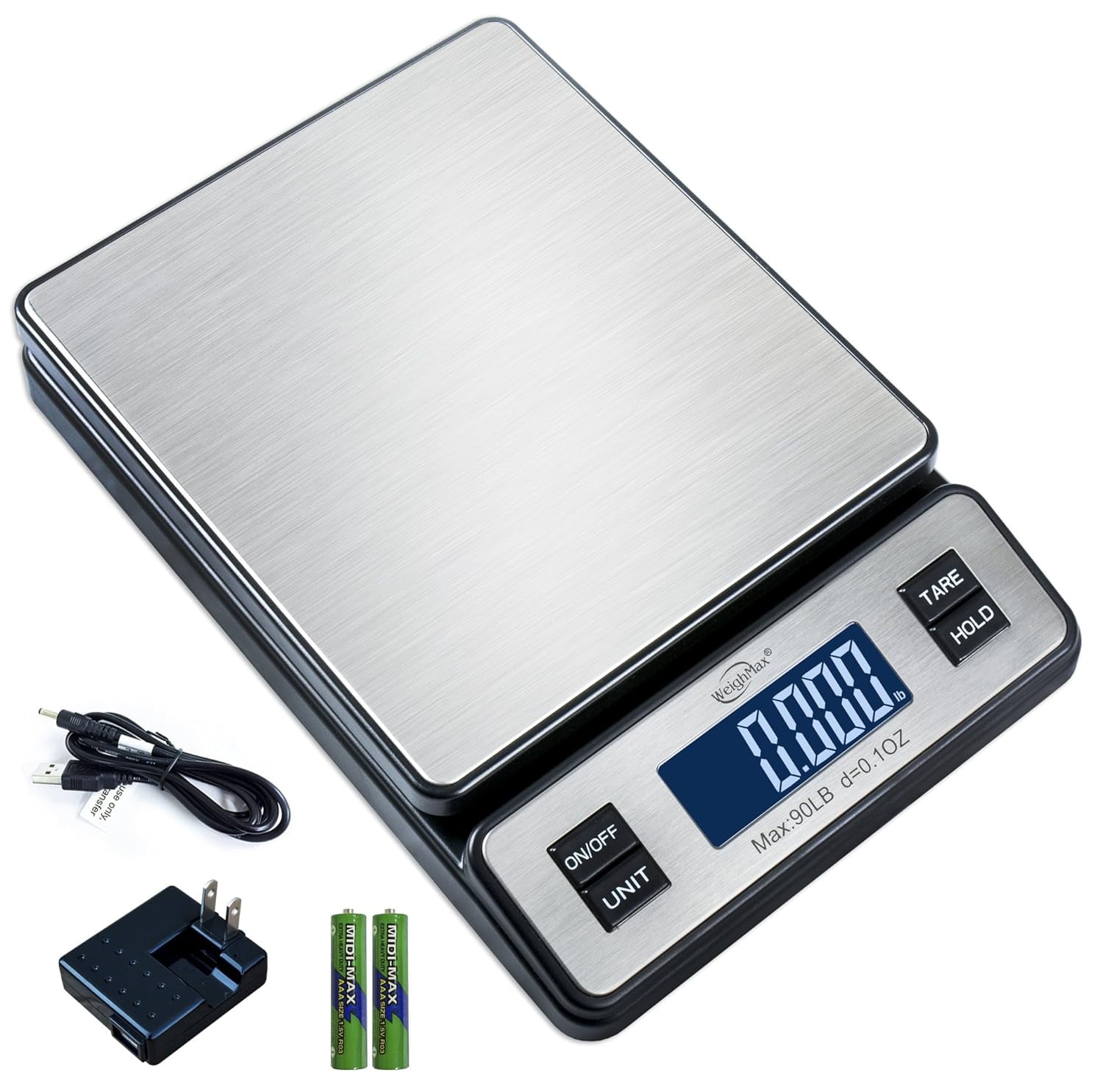 weighmax w 2809 90 lb x 0.1 oz durable stainless steel digital postal scale shipping scale with ac adapter