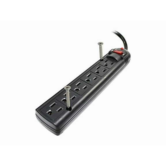 6-Outlet Black Plastic Surge Protector W/ Full 3 Lines Surge; 750 Joules; Emi/Rf