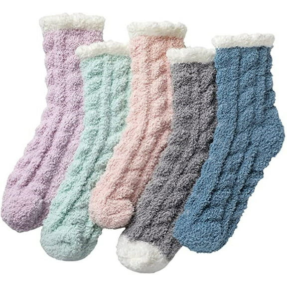 wendunide 5 pairs fuzzy socks slipper socks microfiber sleeping socks soft home winter socks for women multicolor