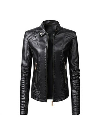 Turilly Womens Jackets Ladies Clearance, Women Zipper Solid Long Sleeve  Leather Jacket Coat Outwear