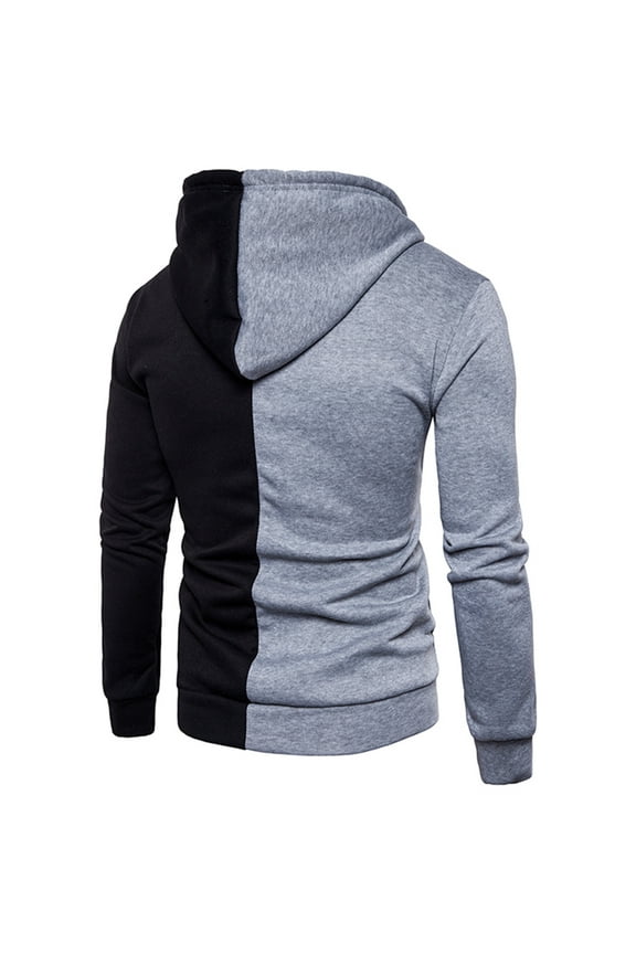 hoodies for men Men's Autumn Colorblock Zipper Long Sleeve Fashion Hooded Jacket Mens Fleece Jackets Gray M