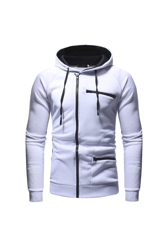 hoodies for men Men's Solid Color Zipper Slim Long Sleeve Hooded Tether Cardigan Jacket Mens Jackets White XXL