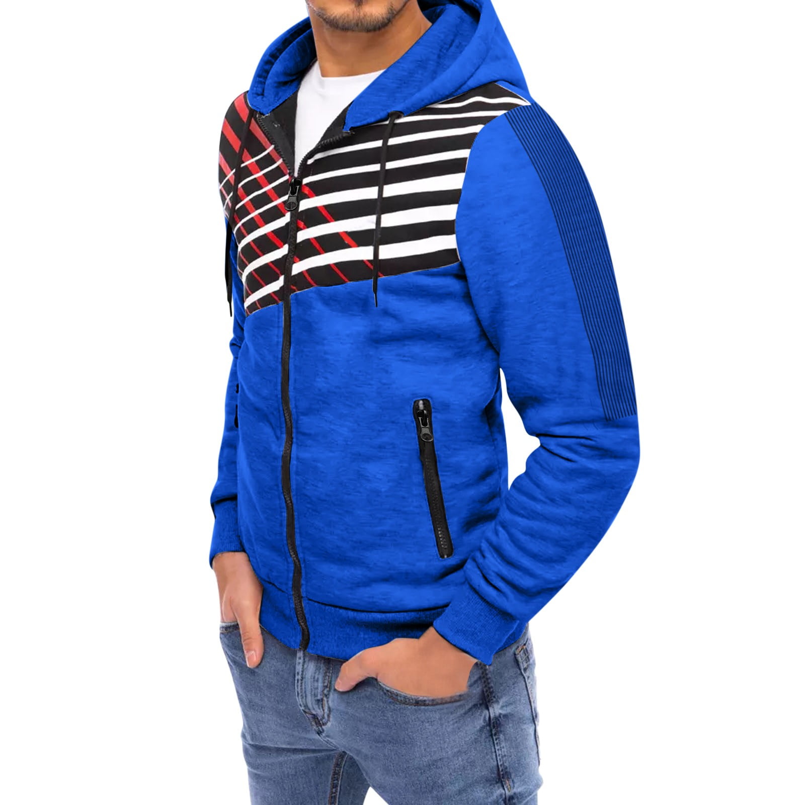 wendunide hoodies for men Men's Stitching Striped Sports Zipper