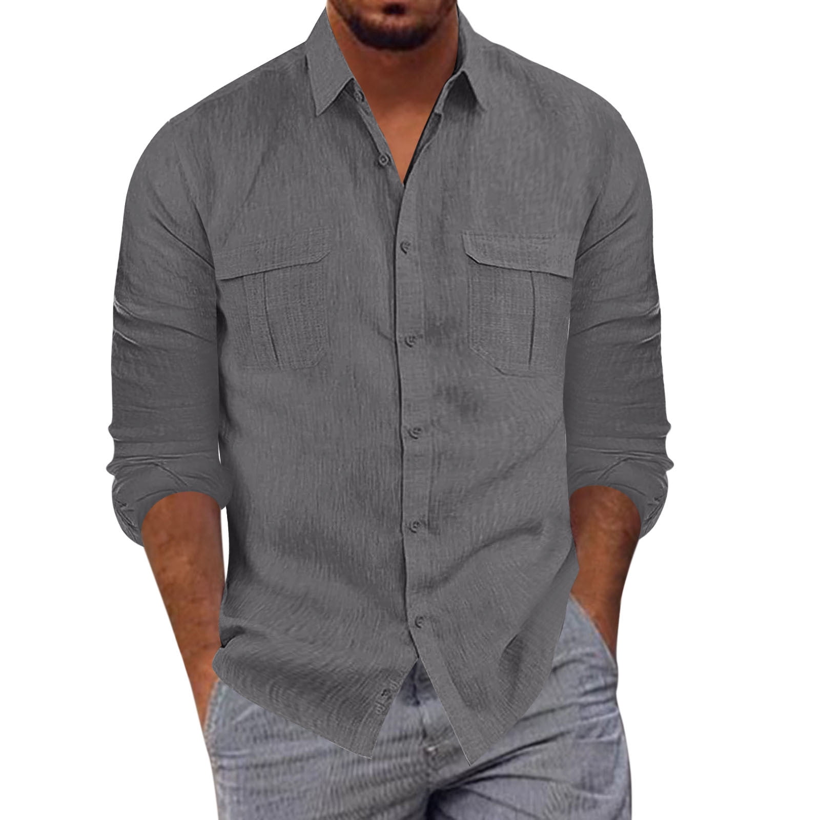 wendunide long sleeve shirts for men Mens Fashion Casual Button Lapel ...