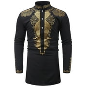 wendunide mens shirts Men's Autumn Winter African Print Long Sleeve Dashiki Shirt Top Blouse Mens Dress Shirts Black XL