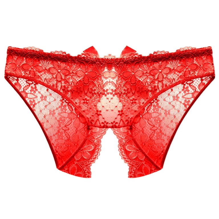 wendunide pajama set for women Women's Sexy Underpants Open Crotch Panties  Low Waist Lace Briefs Underwear Red M 