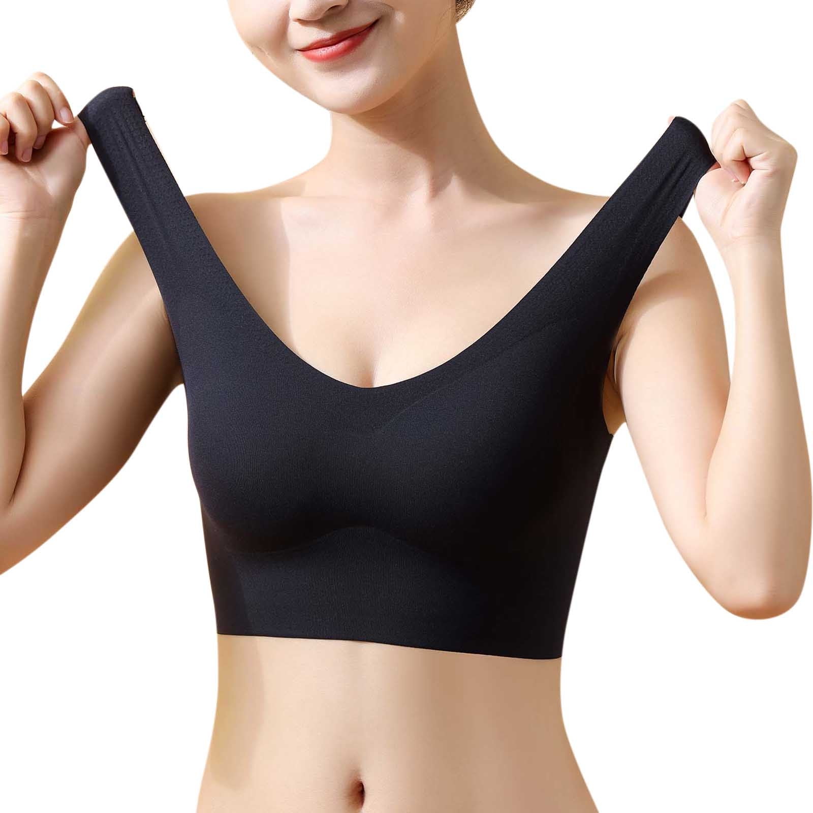 wendunide sports bras for women Womens Beautiful Back Underwear Seamless No  Steel Ring Bra Big Breasts Show Small Thin Sports Bra Bra Black XL 