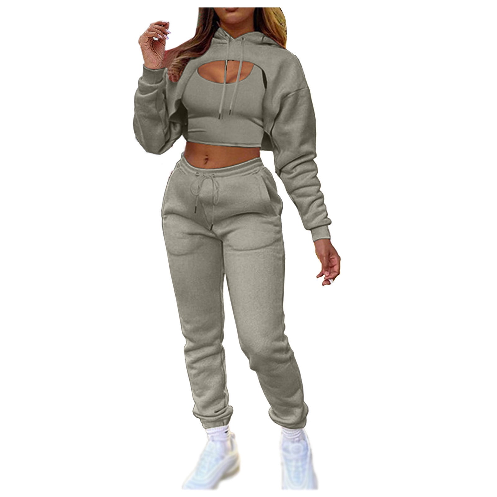 wendunide sweatpants women Casual 3 Piece Outfits Solid