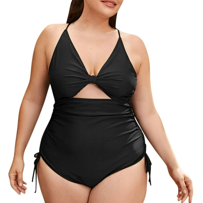 Women's Plus Size One Piece Swimsuit ,Backless Bikini Black and