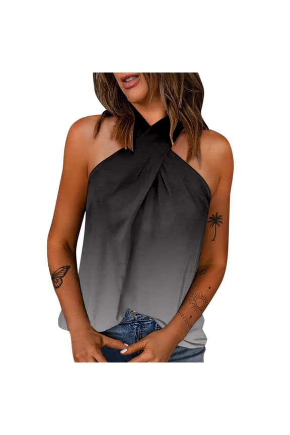 tank top for women Women's Summer Sexy Tank Top Slim Fit Halter Fashion Print Sleeveless Top Womens Tanks Gray S