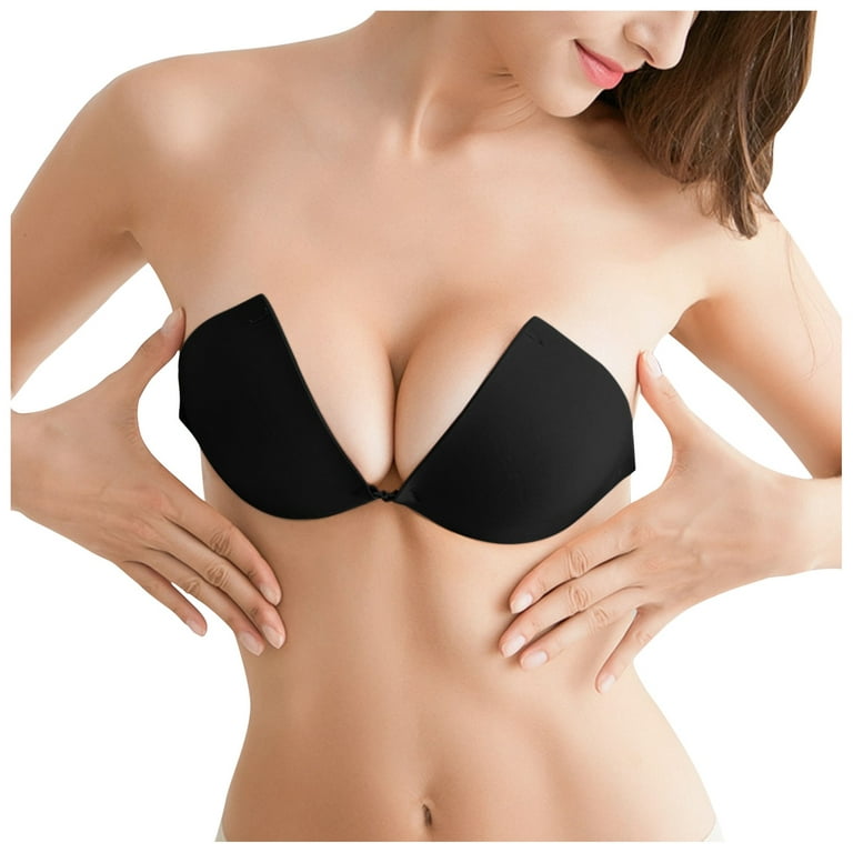 wendunide underwear women Women's Sticky Detachable Strap Backless Bra Self  Adhesive Invisible Push Up Bra Black D D 