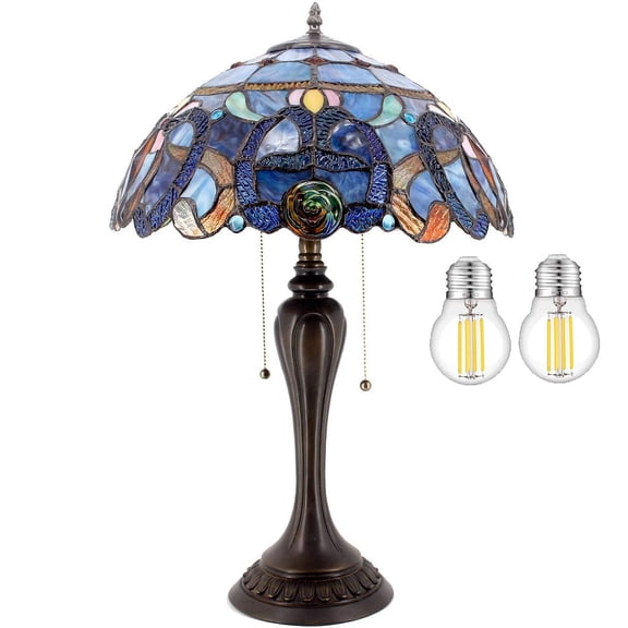 werfactory 24. Bronze Zinc Table Lamp with Stained Glass Shade