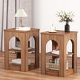 thumbnail image 1 of weselon End Table Set of 2, Mid-Century Modern Side Table with 3-Tier Storage Shelves and Arched Carving Lines, Square Fluted Nightstand for Living Room, Bedroom, or Office (2, Walnut), 1 of 8