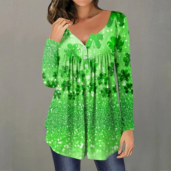 weskinke Womens Fashion Long Sleeve Printed T Shirt Button Top