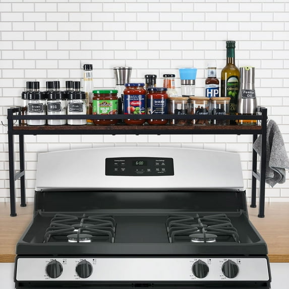 weslinkeji Spice Rack Shelf for Kitchen Stove,Stove Top Shelf with 4 hooks Extra Storage Countertop, Seasoning Organizer,Kitchen Organizers and Storage C104