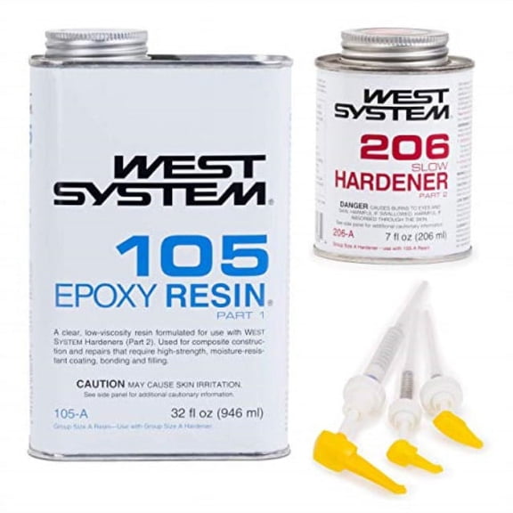 west system 105a epoxy resin (1 qt) with 206a slow epoxy hardener (.43 pt) + mini epoxy metering pump set