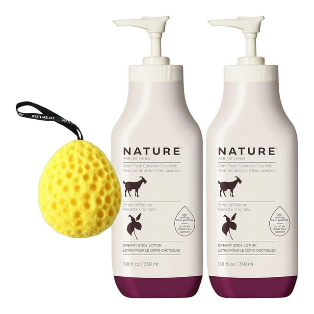 westlake art Goat Milk STF9 Lotion Bundled Bath Sponge Creamy Body