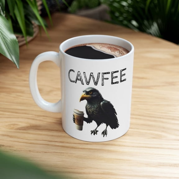 wfee Mug, Adorable Crow Drinking Coffee, Bird Lover Gift, Whimsil Gift Bird and Coffee Lovers, Funny Crow Mug, Crow Lover Gift.