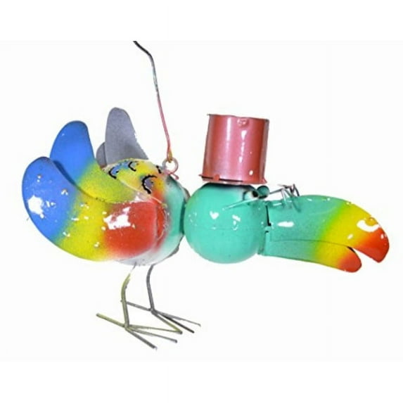 whimsical metal hanging art handmade tropical parrot head candle holder