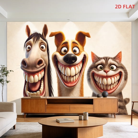 A whimsical tapestry featuring smiling animals, crafted from polyester fabric; easy to hang and suitable for decorating dorm rooms, bedrooms, parties, and outdoor spaces.