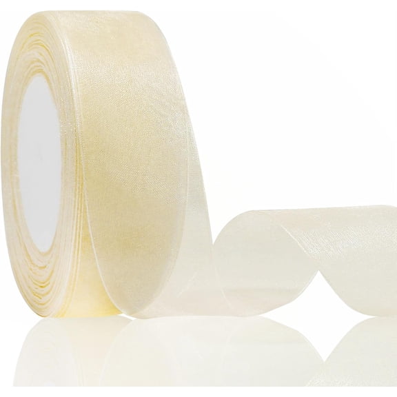 Off white 2 Inch Sheer Organza Chiffon Ribbon for Bouquet Home Party Decoration,Wide Continuous String Ribbons, Flower Bouquet Wedding Bow Award Ribbons Making Decorations, 50 Yards (Off white)