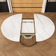 thumbnail image 1 of white 43 inch Round Extendable Dining Table with Storage Shelf & Gold Metal Base, 1 of 19