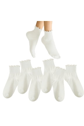 6 Pairs White Ankle Socks Women, Cute Ruffle Sock for Girl Women, Crew Frilly Sock