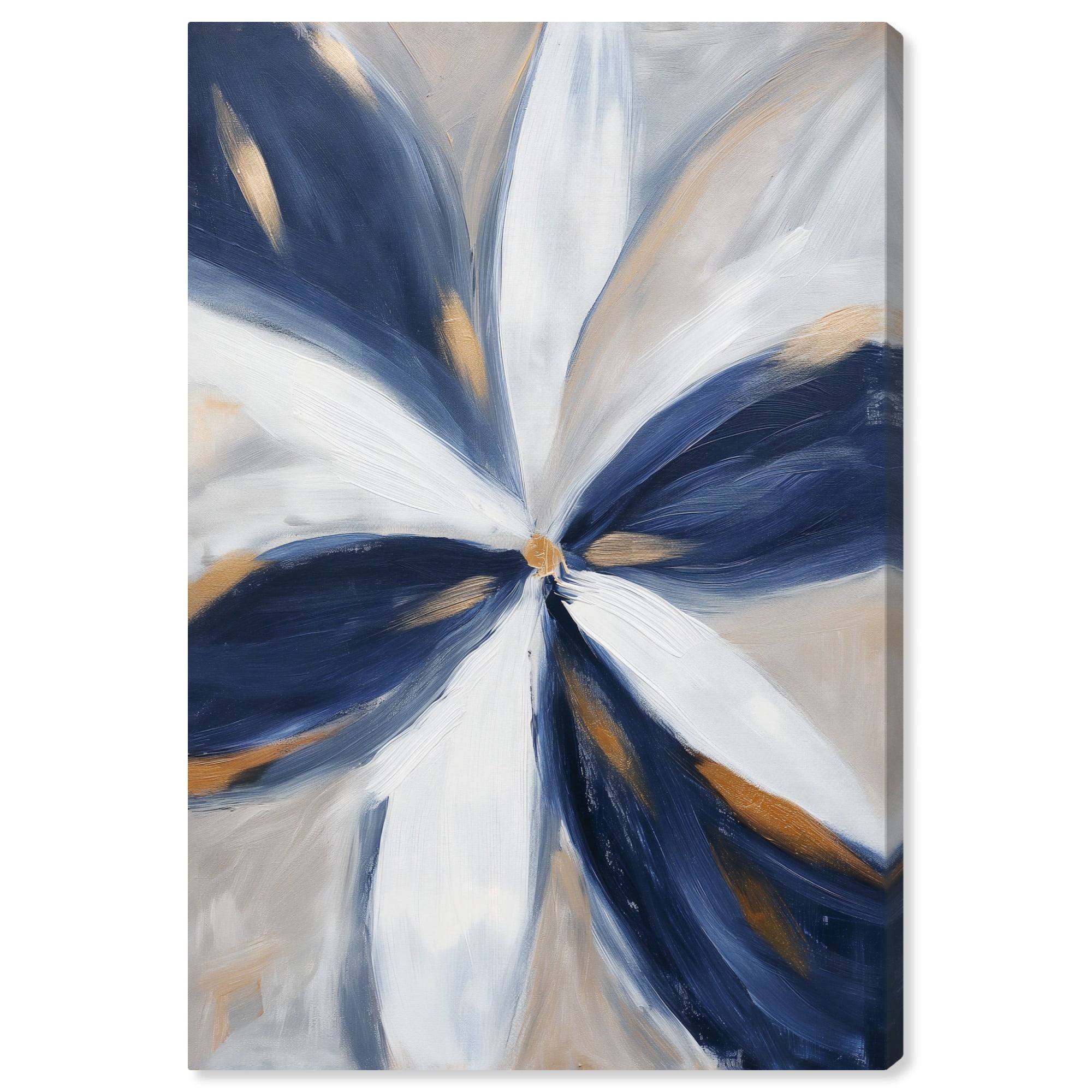 White and Blue Blossom Abstract Canvas Art, 24" x 16"