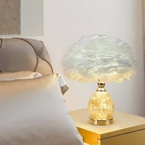 white Feather Table Lamp - Plug-in Bedside Lamp with Anti-Tarnish Golden Base, Soft 2700K Warm Glow, Anti-Shed Design for Bedroom, Makeup Vanity & Desk Decor (white)