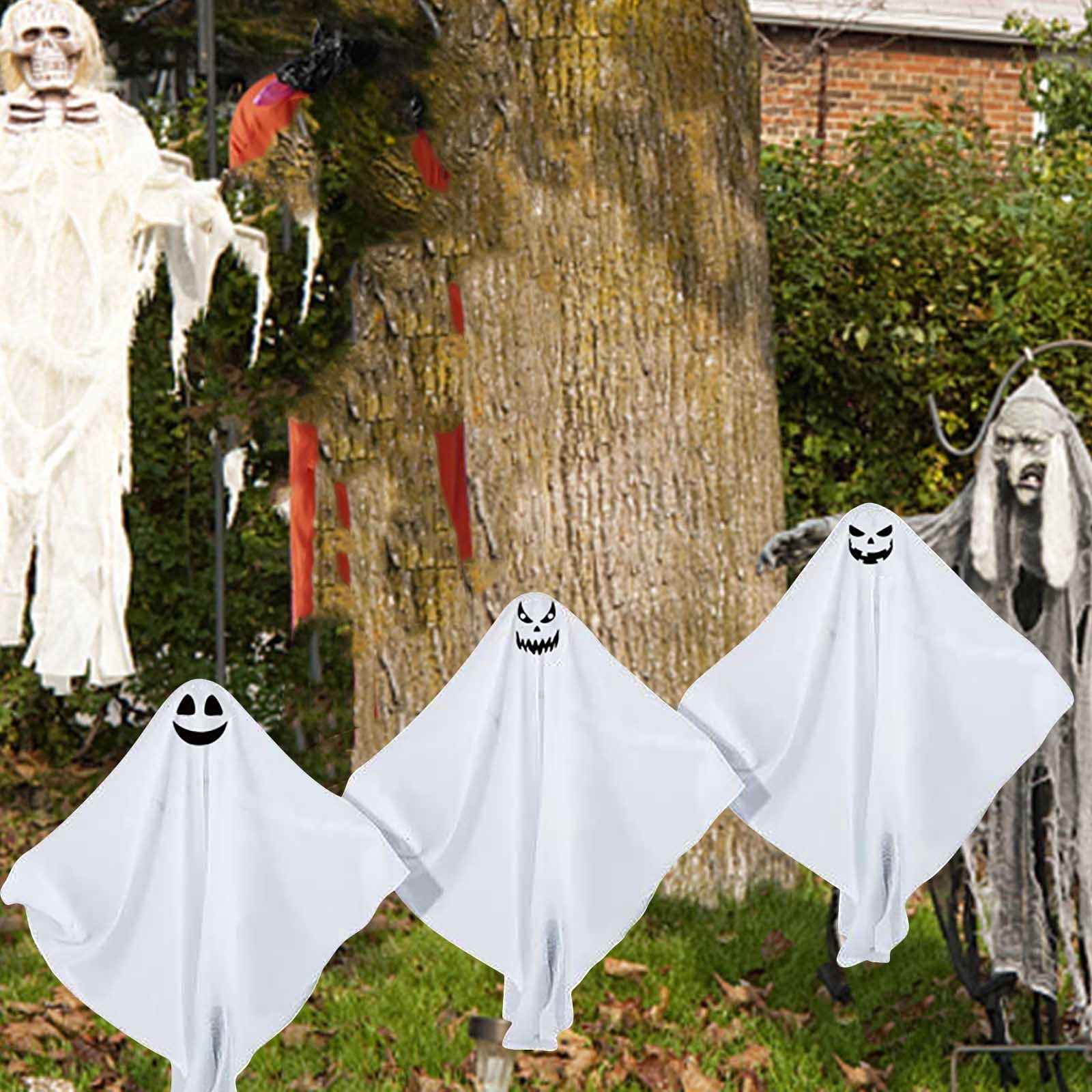 white Led Light Up Halloween Ghost Decorations Set Of 3 Outdoor Yard ...