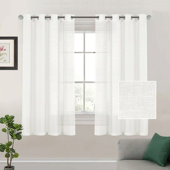 white Linen Textured Curtains 62 Inch Long 2 Panels for Living Room Grommet Top Light Filtering Window Drapes for Bedroom Heathered Gray
